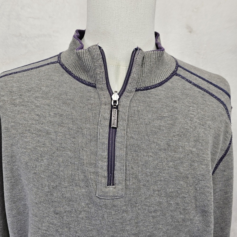 Tommy Bahama Sweater Mens Large Purple Gray 1/4 Zip Reversible Mock Neck Knit - Picture 11 of 14
